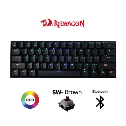TECLADO REDRAGON DRACONIC K530 RGB MECANICO SWITCH BLACK BROWN SIN NUMERICO