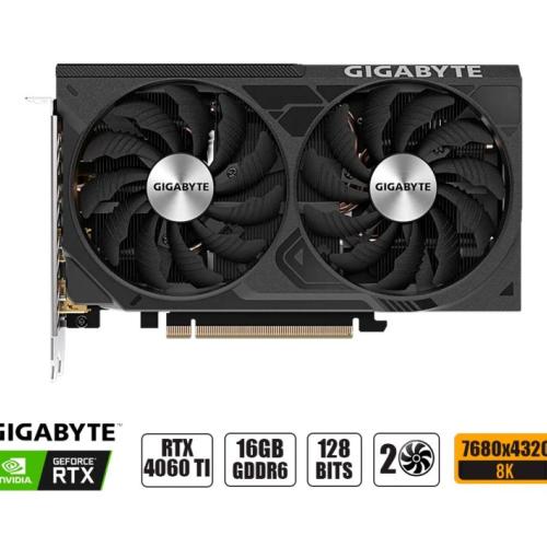 TARJETA DE VIDEO GIGABYTE RTX 4060TI 16GB, WINDFORCE, GDDR6 GEFORCE NVIDIA 128 BITS, GRAFICO PARA VIDEOJUEGOS, 2 VENTILADORES